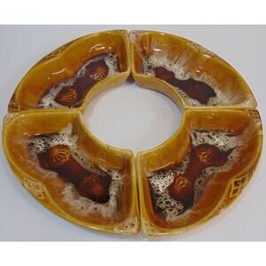 Drip Glaze Pottery Centerpiece Wade Of California Lazy Susan Gold Dip Server 60s
